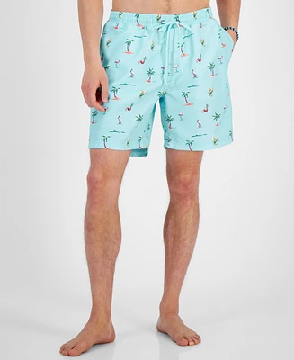 Club Room Men's Florida Life Quick-Dry Tropical Bird-Print 7" Swim Trunks, Created for Macy's