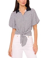 Vince Camuto Women's Chevron-Stripe Puff-Sleeve Tie-Front Top