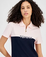 Tommy Hilfiger Women's Colorblock Logo Zip-Front Polo Shirt