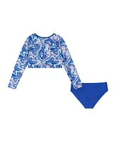 Andy & Evan Big Girls Blue Marble Long Sleeve Rashguard Set