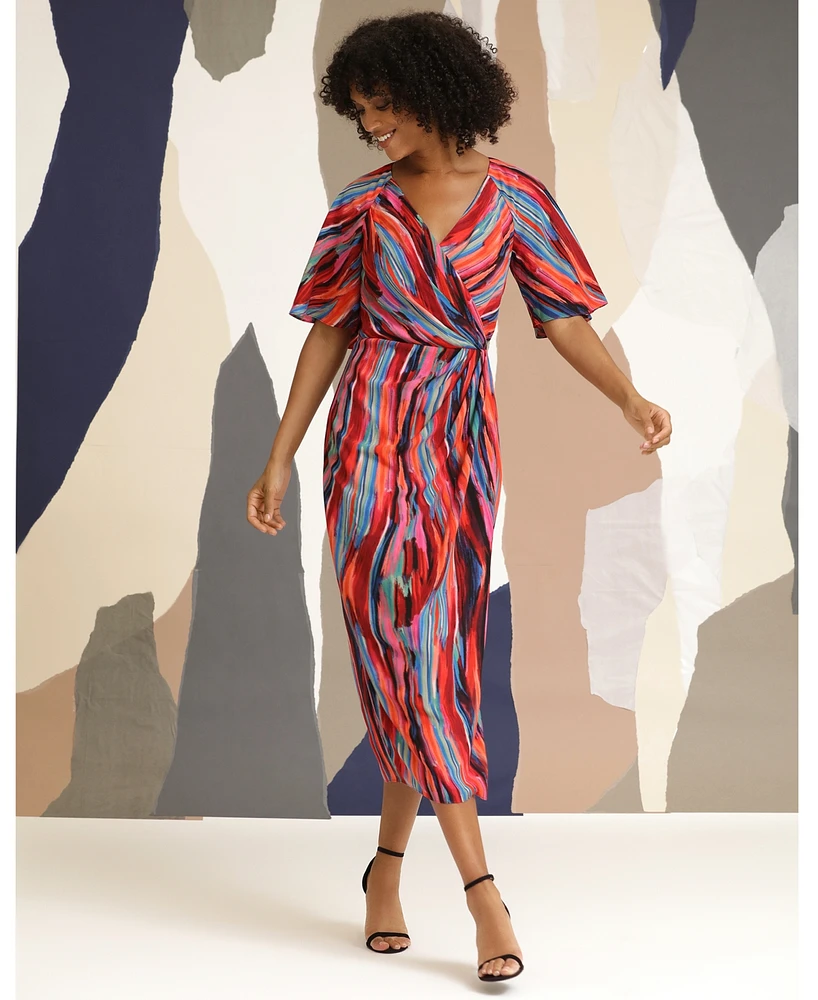 Maggy London Women's Printed Raglan-Sleeve Wrap Dress