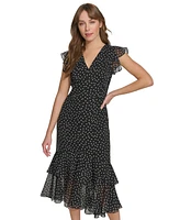 Tommy Hilfiger Women's Polka-Dot Ruffled Midi Dress