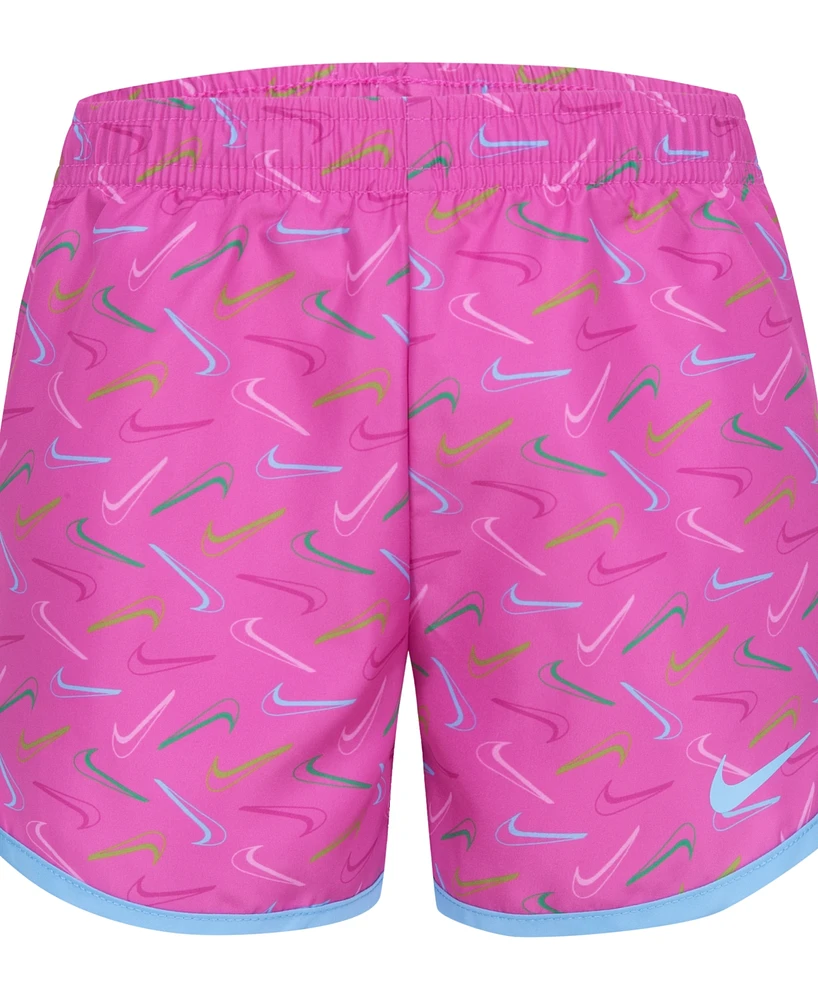 Nike Little Girls Dri-fit Swoosh Logo Short Sleeve Tee and Printed Shorts Set