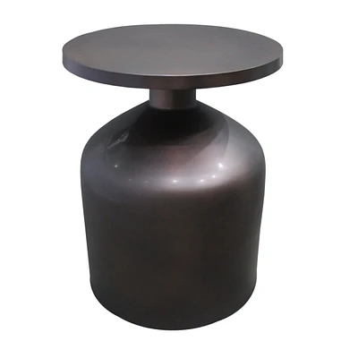 Simplie Fun 24 Inch Metal Frame End Table With Round Top And Bottle Shaped Base, Garnet