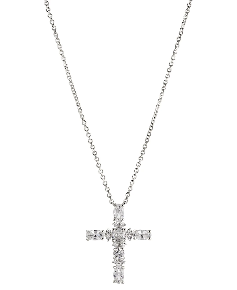 Eliot Danori 18k Gold-Plated Cubic Zirconia Cross Pendant Necklace, 16" + 2" extender, Created for Macy's