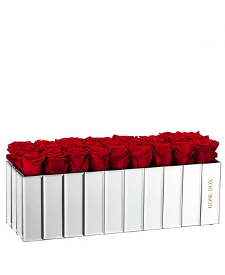 Rose Box Nyc Half Ball of Red Flame Long Lasting Preserved Real Roses in Large Modern Mirrored Centerpiece Vase, 27 Roses