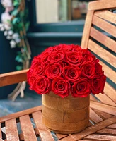 Rose Box Nyc Half Ball of Red Flame Long Lasting Preserved Real Roses Classic Rustic Vase, 35 Roses