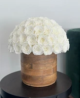 Rose Box Nyc Half Ball of Pure White Long Lasting Preserved Real Roses Xl Rustic Vase, 80 Roses