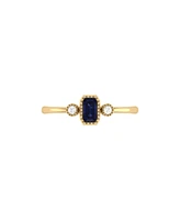 LuvMyJewelry Emerald Cut Sapphire Gemstone, Natural Diamonds Birthstone Ring 14K Yellow Gold