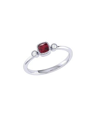 LuvMyJewelry Cushion Cut Ruby Gemstone, Natural Diamonds Birthstone Ring 14K White Gold