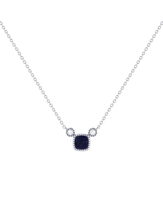 LuvMyJewelry Cushion Cut Sapphire Gemstone, Natural Diamond 14K White Gold Birthstone Necklace