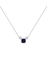 LuvMyJewelry Cushion Cut Sapphire Gemstone, Natural Diamond 14K White Gold Birthstone Necklace