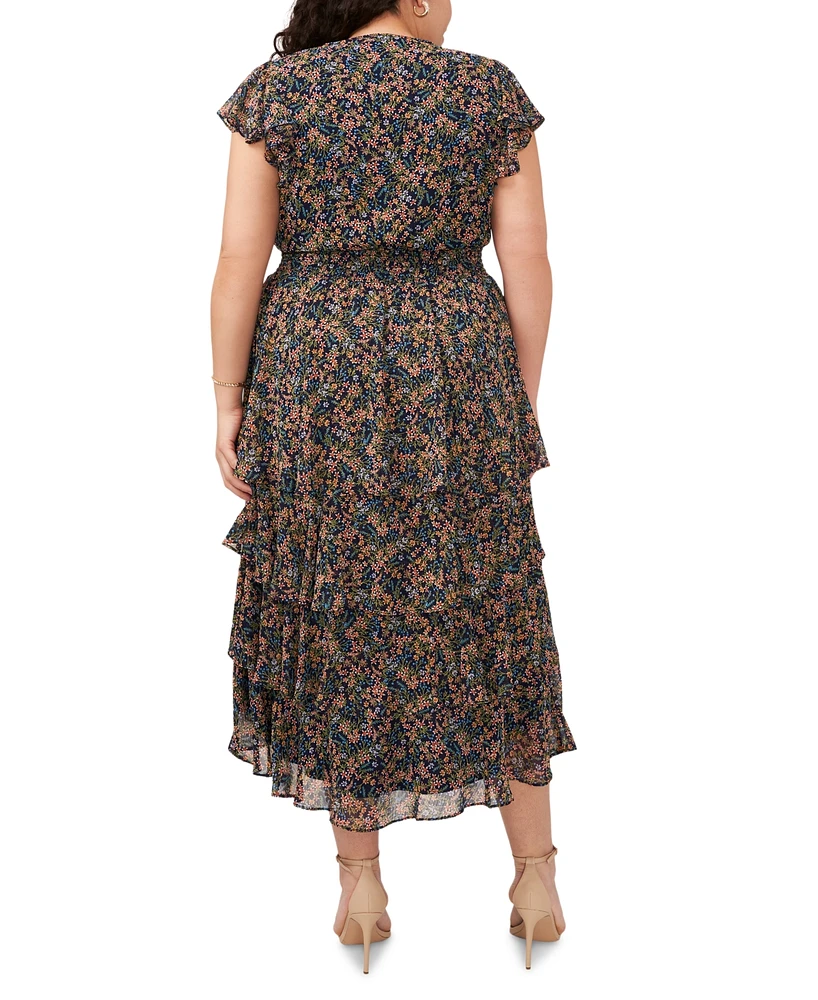 Msk Plus Size Floral-Print Flutter-Sleeve Fit & Flare Dress