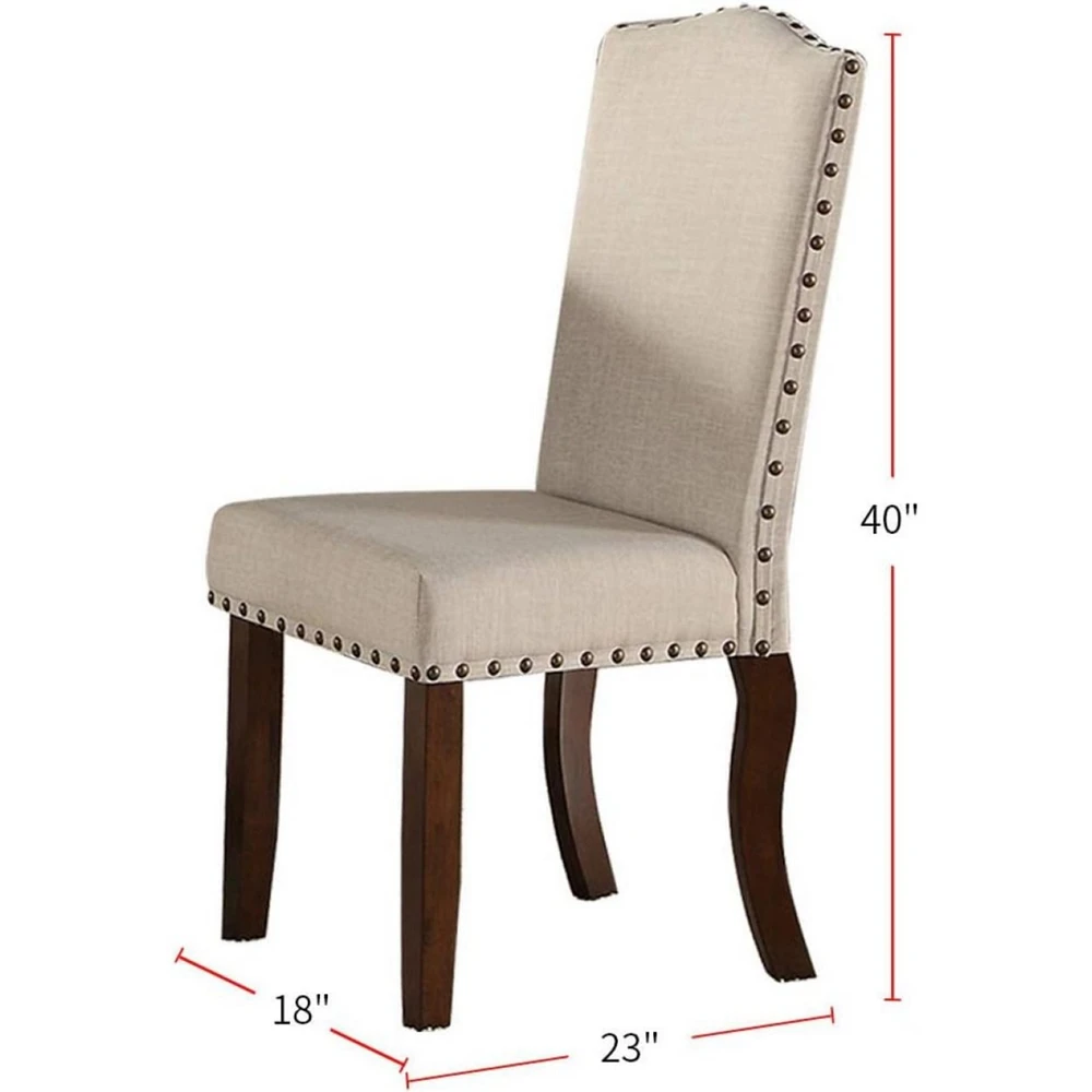 Simplie Fun Cream Upholstered Dining Chairs Set of 2 with Nailheads