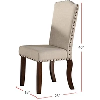 Cream Upholstered Dining Chairs Set of 2 with Nailheads