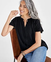 Style & Co Women's Seersucker Split-Neck Flutter Sleeve Top, Created for Macy's