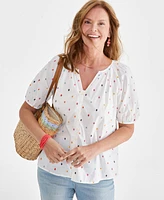 Style & Co Women's Cotton Voile Embroidered Top, Created for Macy's