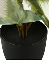 Monarch Specialties 13" Indoor Artificial Monstera Calthea Plants with Decorative Black Pots, Set Of 2