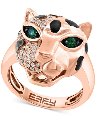 Effy Diamond (1/3 ct. t.w.) & Emerald Accent Panther Head Ring in 14k Rose Gold