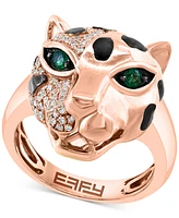 Effy Diamond (1/3 ct. t.w.) & Emerald Accent Panther Head Ring in 14k Rose Gold