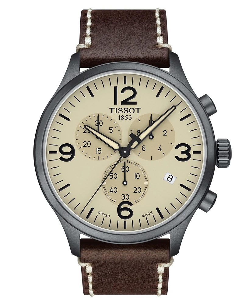 Tissot Men's Swiss Chronograph Xl Brown Leather Strap Watch 45mm