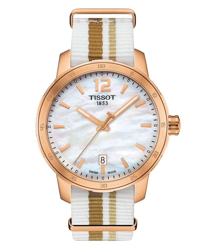 Tissot Unisex Swiss Quickster White Stripe Textile Strap Watch 40mm