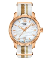 Tissot Unisex Swiss Quickster White Stripe Textile Strap Watch 40mm