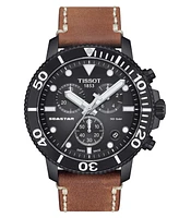 Tissot Men's Swiss Chronograph Seastar Brown Leather Strap Watch 46mm