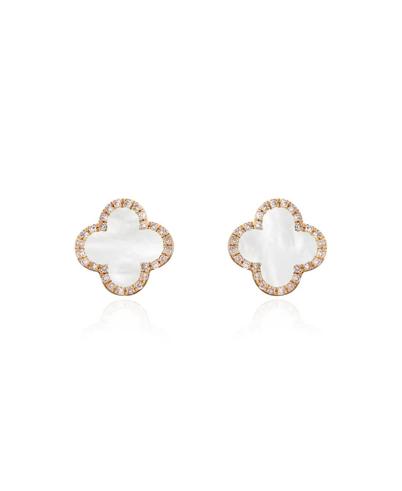 The Lovery Mother of Pearl Diamond Clover Stud Earrings