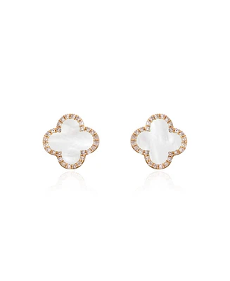 The Lovery Mother of Pearl Diamond Clover Stud Earrings