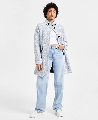 Maralyn & Me Juniors' Single-Breasted Boucle Walker Coat
