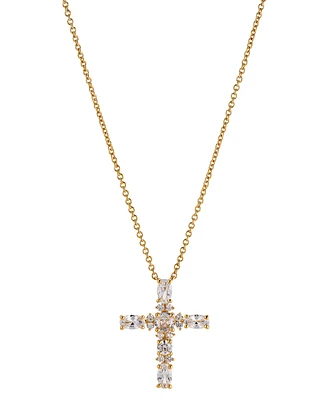 Eliot Danori 18k Gold-Plated Cubic Zirconia Cross Pendant Necklace, 16" + 2" extender, Created for Macy's