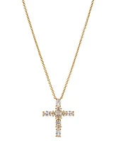 Eliot Danori 18k Gold-Plated Cubic Zirconia Cross Pendant Necklace, 16" + 2" extender, Created for Macy's