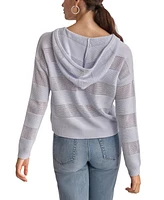 Dkny Jeans Women's Pointelle Stripe V-Neck Hooded Sweater