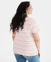 Style & Co Plus Size Printed Short-Sleeve Henley Top, Created for Macy's