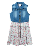 Rare Editions Big Girls Denim Vest Dress Outfit with Necklace, 3 Pc