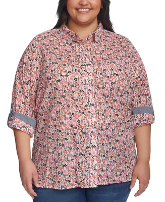 Tommy Hilfiger Plus Floral Roll-Tab Button-Up Shirt