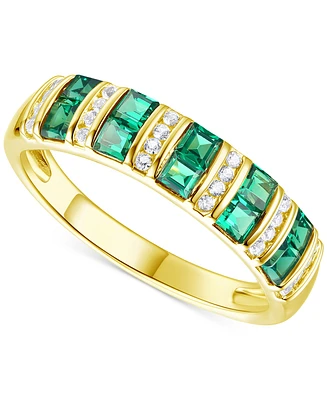 Lab-Grown Emerald (3/8 ct. t.w.) & White Sapphire (1/8 Band 14k Gold-Plated Sterling Silver (Also Lab