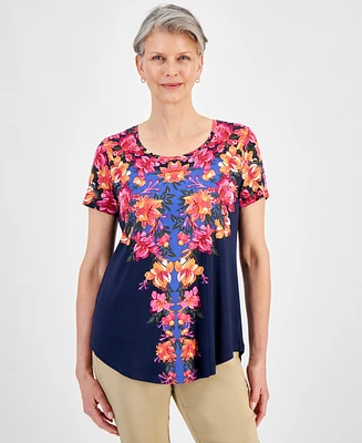 Jm Collection Women's Scoop-Neck Short-Sleeve Printed Knit Top, Created for Macy's