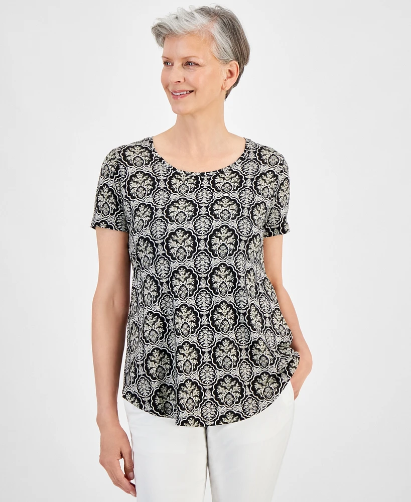 Jm Collection Women's Printed Short Sleeve Scoop-Neck Top, Created for Macy's