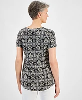 Jm Collection Women's Printed Scoop-Neck Short-Sleeve Top