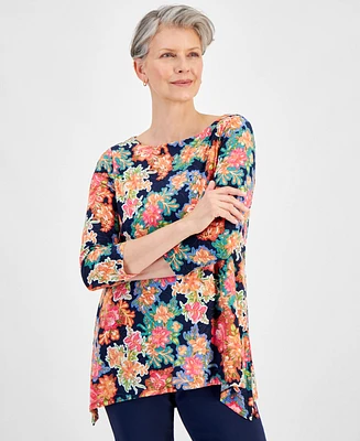 Jm Collection Women's Printed 3/4 Sleeve Jacquard Top, Created for Macy's