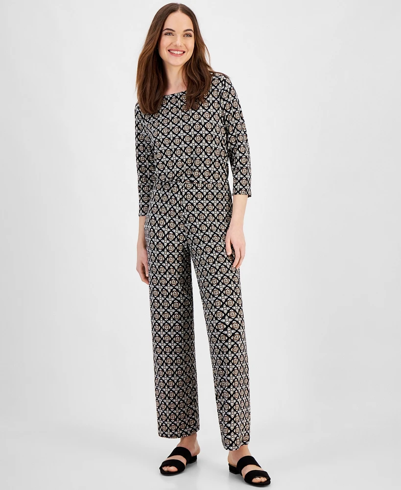 Jm Collection Women's Printed Wide-Leg Knit Pants, Created for Macy's