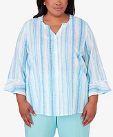 Alfred Dunner Plus Size Hyannisport Stripe Button Down Blouse Top