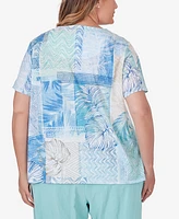 Alfred Dunner Plus Size Hyannisport Patchwork Leaf T-Shirt with Lace Detail