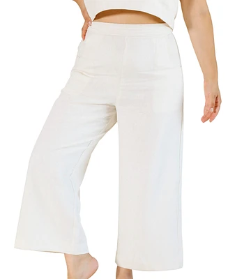 Poplinen Women's Linen-Blend Cropped Pull-On Pants