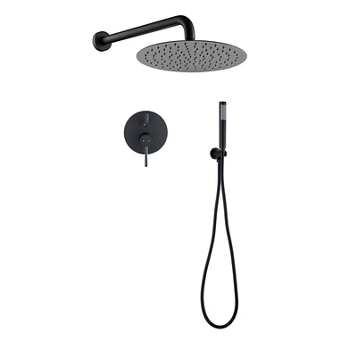 Simplie Fun 10" Matte Black Roud Rain Shower Head And Handheld Shower Head Set