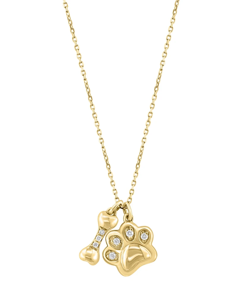 Effy Diamond Dog Paw & Bone 16" Pendant Necklace (1/20 ct. t.w.) in 14k Gold