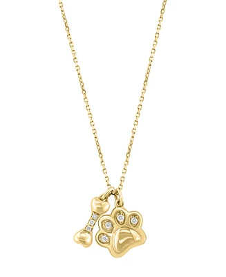 Effy Diamond Dog Paw & Bone 16" Pendant Necklace (1/20 ct. t.w.) in 14k Gold