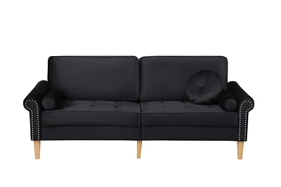 Simplie Fun Living Room Sofa, 3-Seater Sofa, With Copper Nail On Arms, Three Pillow, Black